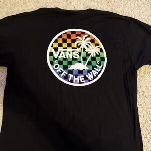Men's Vans Off The Wall Short Sleeve T Shirt Black Checker Palm Tree Size Large